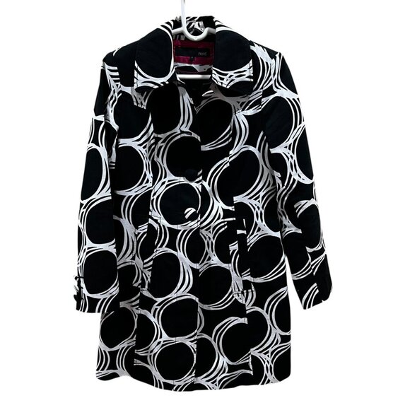 next UK Black & White Abstract Circle Print Trench Coat - Picture 1 of 9